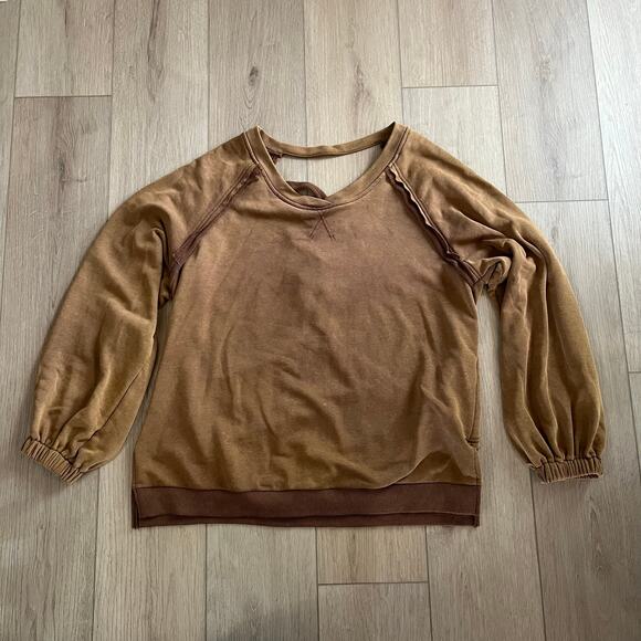 POL Women’s Brown French Terry Criss Criss Sweatshirt Sz M - Picture 2 of 8
